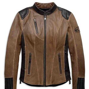 Brown and Black Women's Leather Jacket